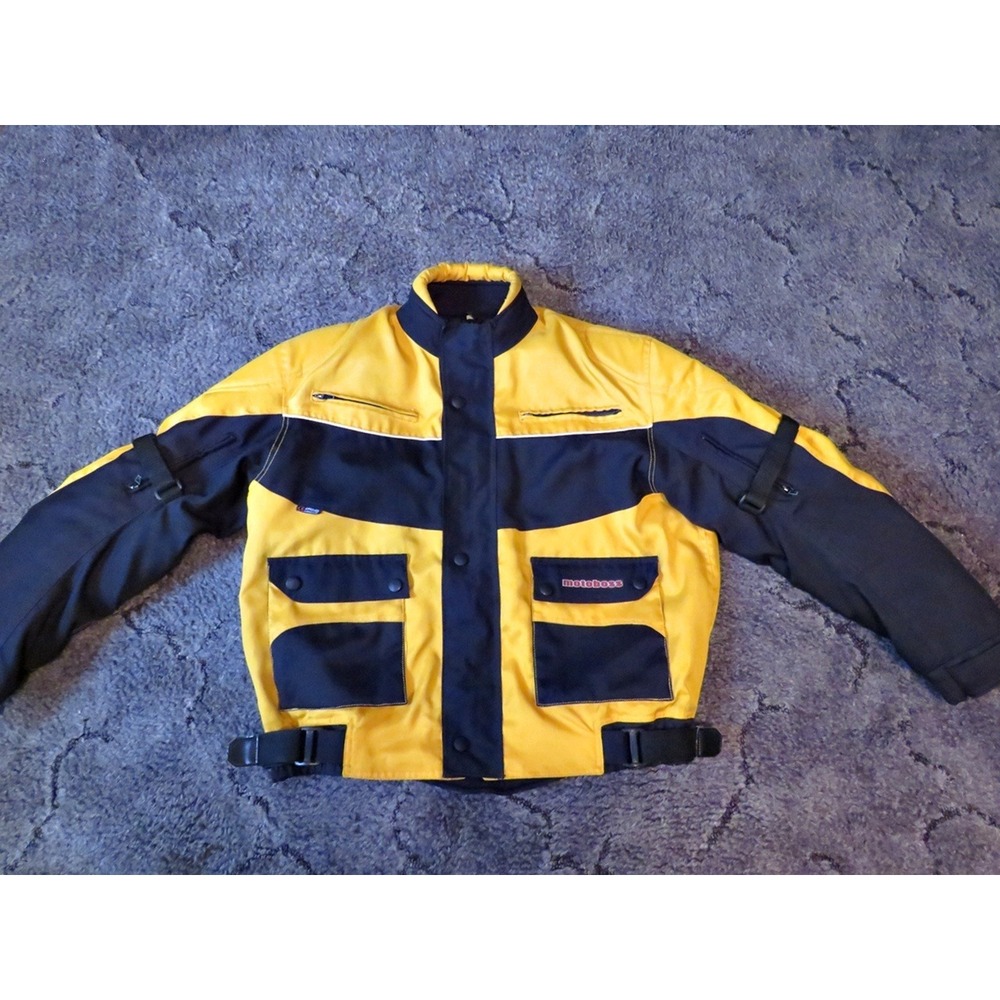 MotoBoss Motorcycle Riding Jacket XL Yellow Black CE-Approved Armored Padded